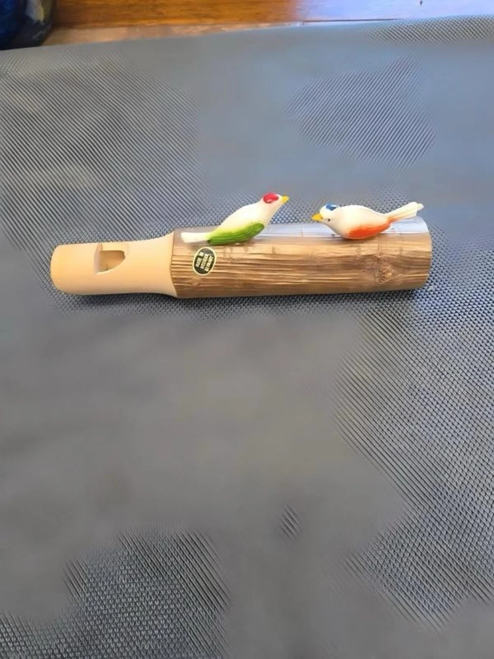 Ceramic Bird Perch Accent — White, Green & Red Decorative Perch